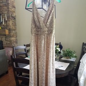 Davids Bridal Sequin V Neck Bridesmaid Dress